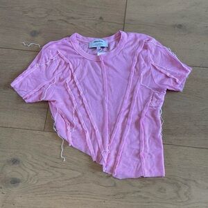 Sami Miro Vintage Pink Ribbed Asymmetrical Cropped top